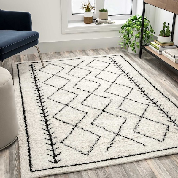 Flash Furniture Geometric Style Bohemian Shag Area Rug - 5' x 7' - Ivory RC-MS-202012-01-57-GG - main